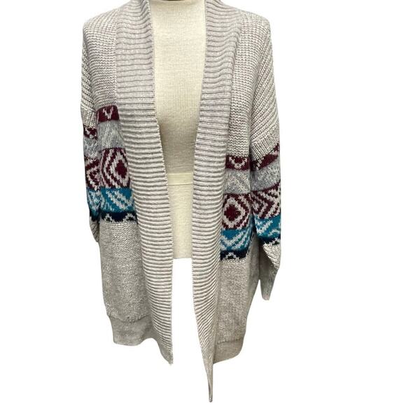 Eddie Bauer Size Medium Long Sweater Open Cardigan Southwestern Shawl Cozy - Picture 1 of 4